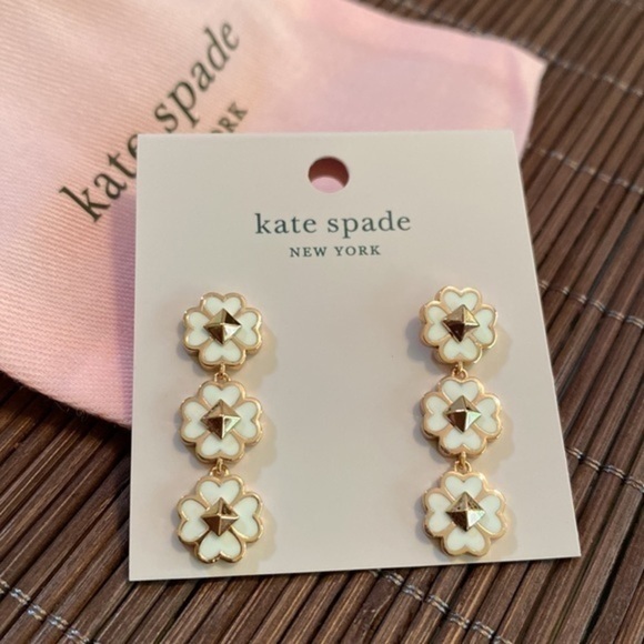 Kate Spade linear white and gold statement spade pierced drop earrings - Picture 3 of 7